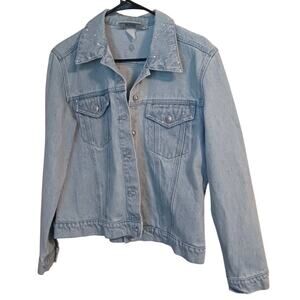 Vintage Christine Alexander Swarovski Crystals Light Wash Denim Jacket Medium0